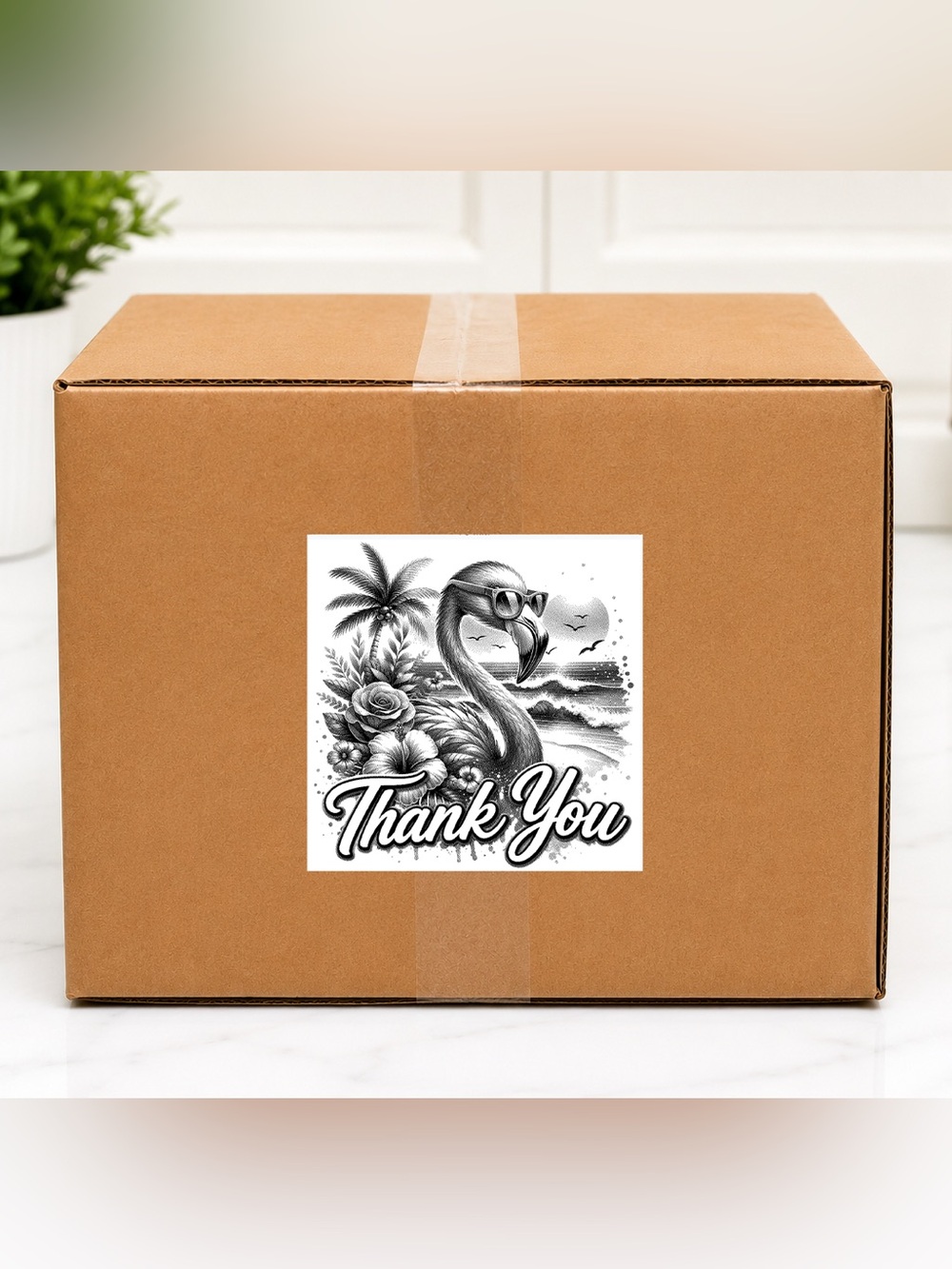 Flamingo Tropical Vibes Thank You Stickers-100ct.